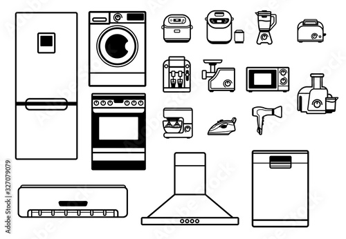 Set of 17 flat icons, symbols of household items for internet, online store