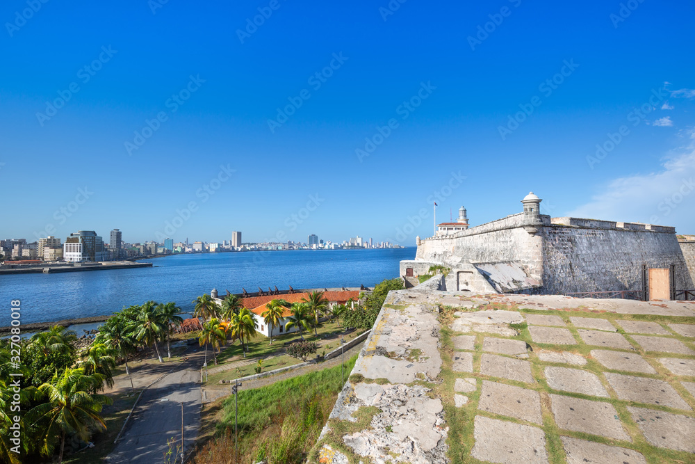 Famous Morro Castle (Castillo de los Tres Reyes del Morro), a fortress guarding the entrance to Havana bay in Havana, Cuba