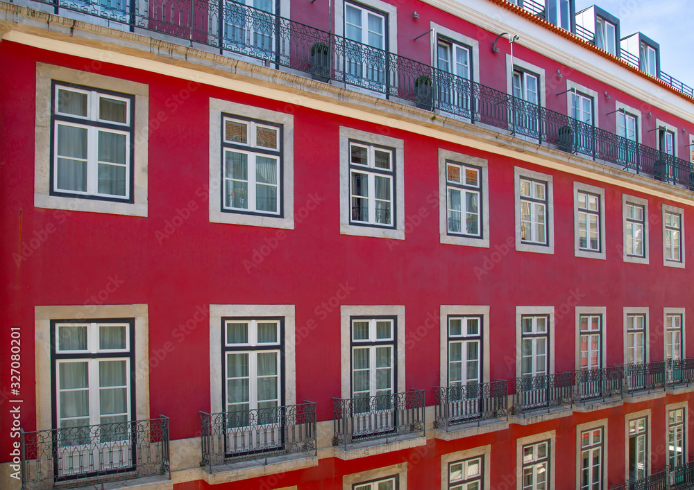 Typical Portuguese architecture and colorful buildings of Lisbon historic city center