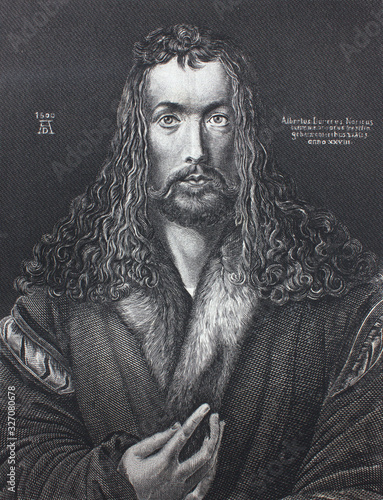 Self portrait of Albrecht Dürer in the old book The Painting Galleris, by A. Andreev, 1864, S.-Petersburg © wowinside