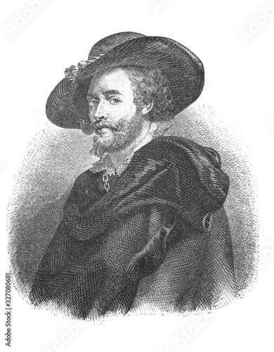 Portrait of Peter Paul Rubens in the old book The Painting Galleris, by A. Andreev, 1864, S.-Petersburg photo