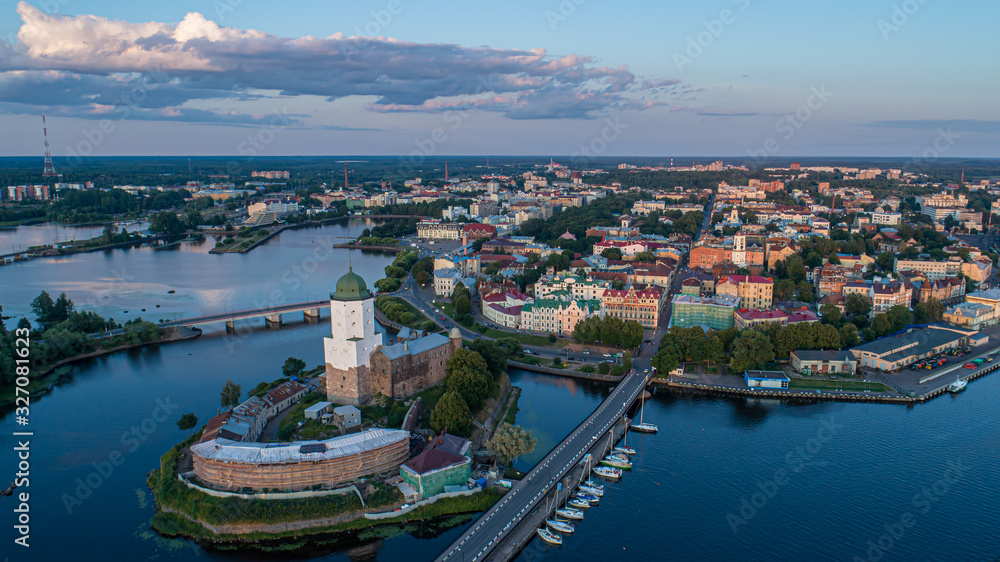 Fototapeta premium Sunset in Vyborg over the castle