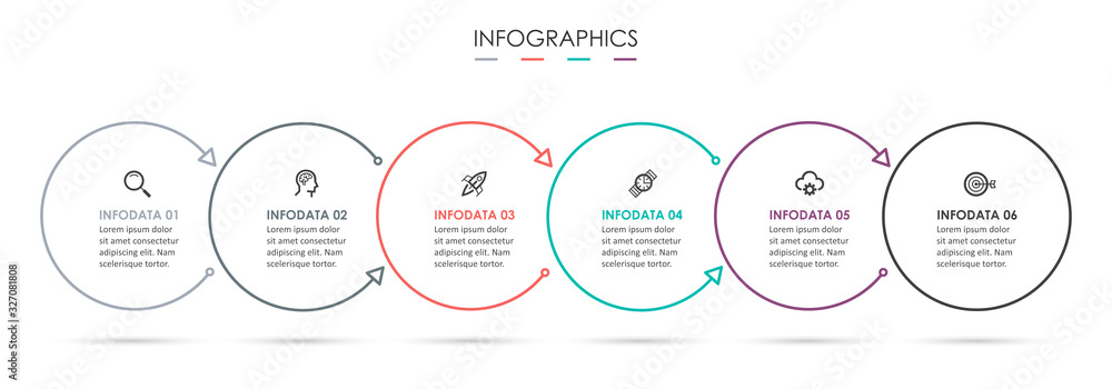 Vector Infographic thin line design with icons and 6 options or steps. Infographics for business concept. Can be used for presentations banner, workflow layout, process diagram, flow chart, info graph Vector Infographic thin line design with icons and 6 options or steps. Infographics for business concept. Can be used for presentations banner, workflow layout, process diagram, flow chart, info graph