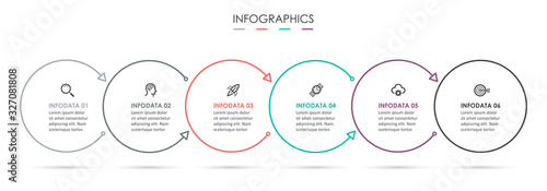 Vector Infographic thin line design with icons and 6 options or steps. Infographics for business concept. Can be used for presentations banner, workflow layout, process diagram, flow chart, info graph