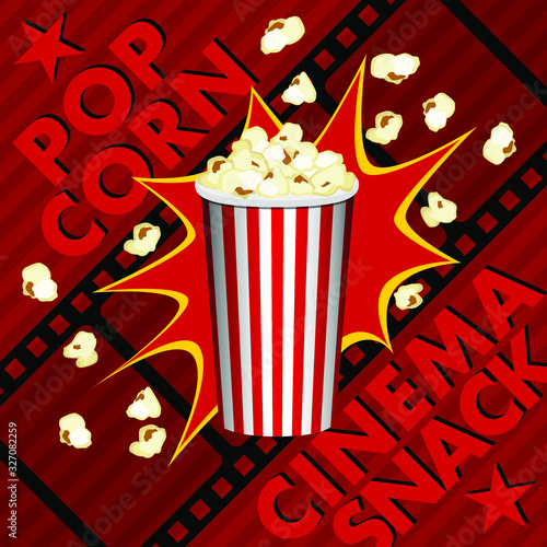 Affiche vectorielle pour la vente de popcorn dans un cinéma.