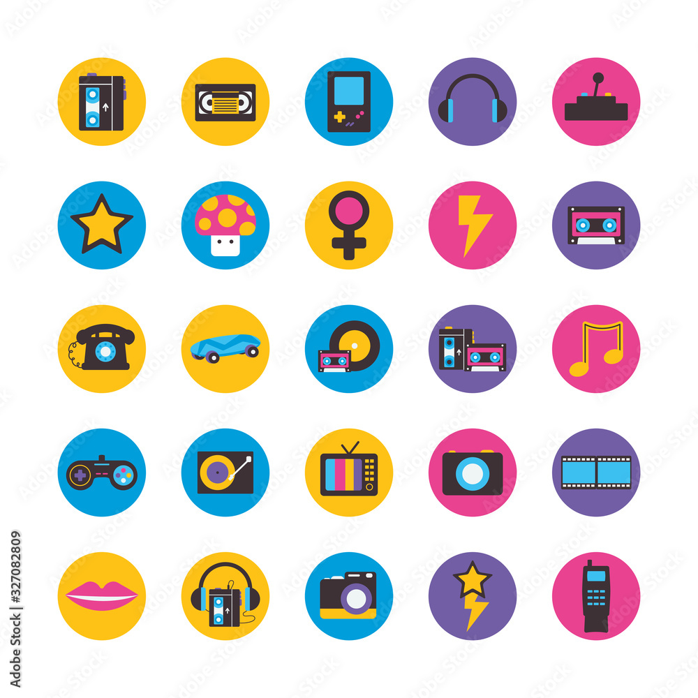 retro flat block style icon set vector design retro flat block style icon set vector design