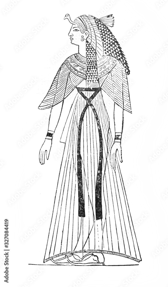 Fototapeta premium Picture of an Egyptian Queen in the old book The Encyclopaedia Britannica, vol. 6, by C. Blake, 1877, Edinburgh