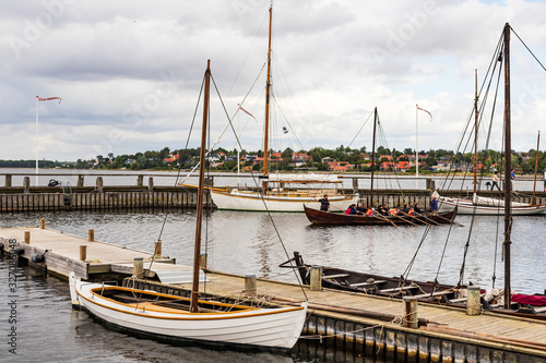 Roskilde, Denmark, Wooden boats and yachts in fjord