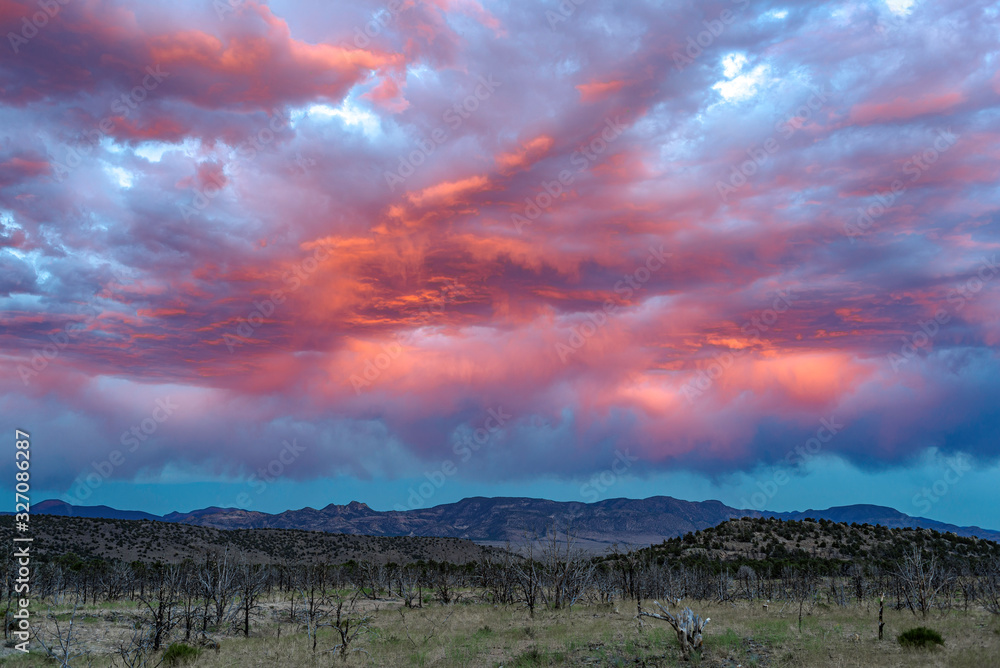 Eagle Peak Brilliant Bright Pink and Blue Sunset in this spectacular Western Scene in West Stone Cabin Valley, Nevada, USA