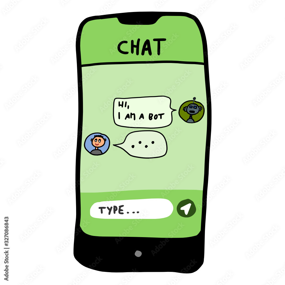 Naklejka premium Online mobile chat on a smartphone with a chatbot - robot.