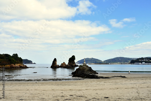 Os Castelos rocks on the beach of Seiramar, between Covas a Sacido, in Viveiro, Lugo, Galicia. Spain. Europe. October 05, 2019