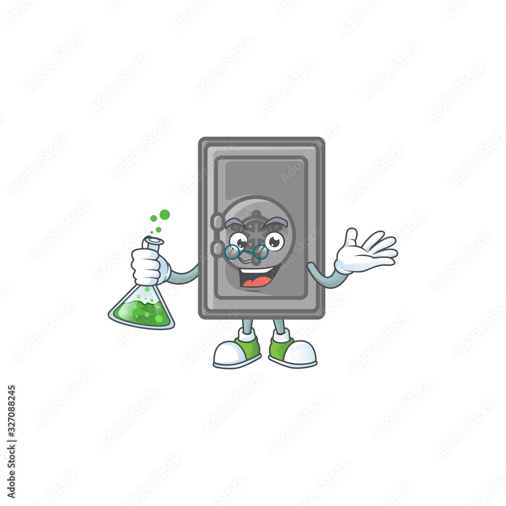 A genius Professor security box closed cartoon character with glass tube A genius Professor security box closed cartoon character with glass tube
