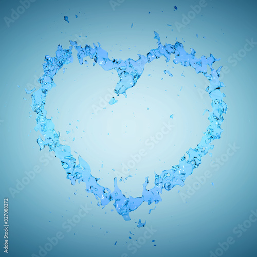 3D Rendering of Abstract Liquid Forming Heart Shape On Blue Background