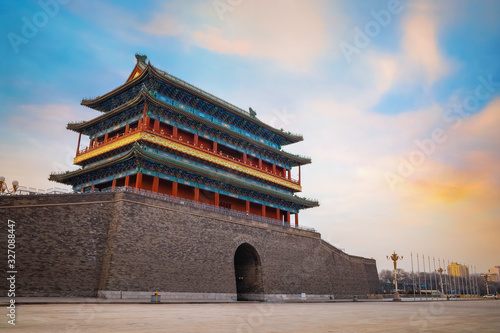 Beijing, China - Jan 17 2020: Qianmen or Zhengyangmen Gate, first built in 1419 during the Ming dynasty, situated at the southern side of Tiananmen Square