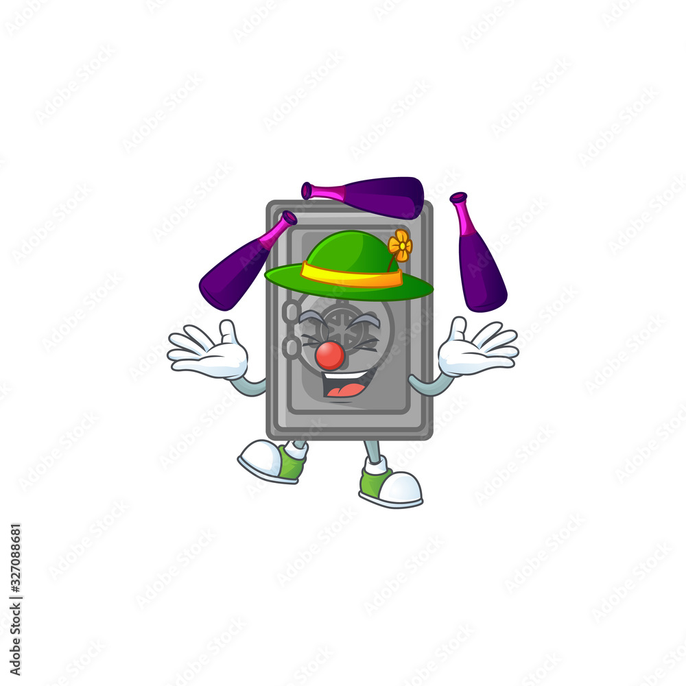 Fototapeta premium Smart security box closed cartoon character style playing Juggling