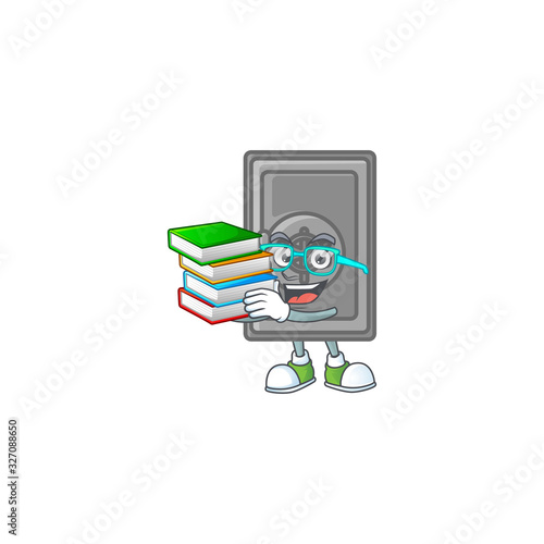 A brainy clever cartoon character of security box closed studying with some books