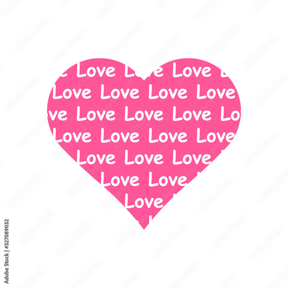 Love words repeat pattern in pink heart symbol vector isolated on white background.