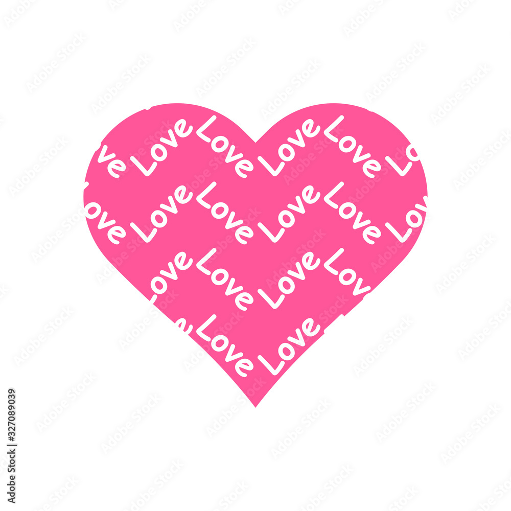 Love words repeat pattern in pink heart symbol vector isolated on white background.