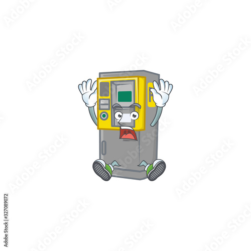 A picture of parking ticket machine cartoon design with shocking gesture