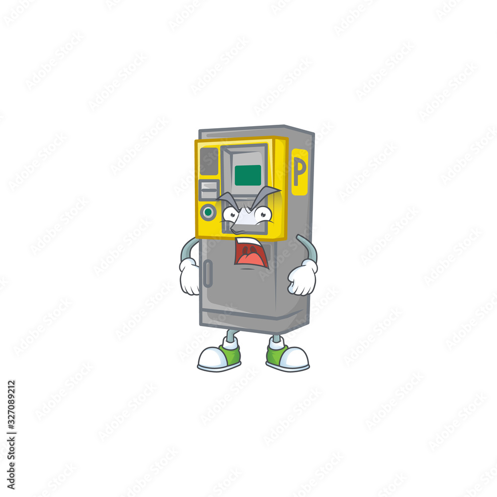 Parking ticket machine cartoon character design with angry face