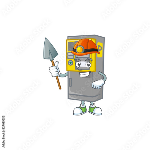 Cool clever Miner parking ticket machine cartoon character design