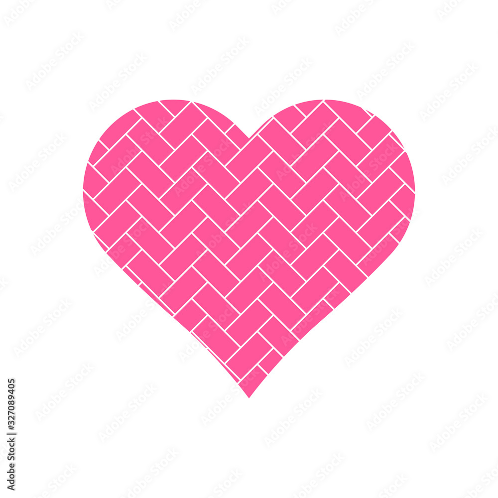 Pink rectangle repeat pattern in heart symbol vector isolated on white background.