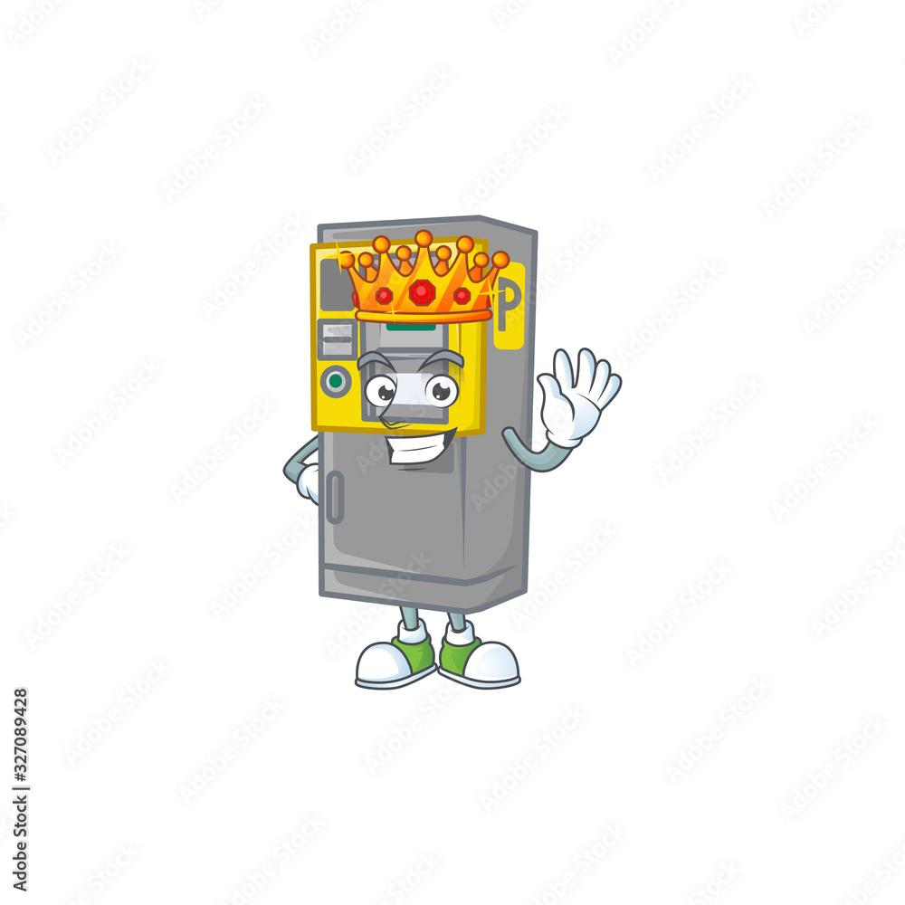 A dazzling of parking ticket machine stylized of King on cartoon mascot design