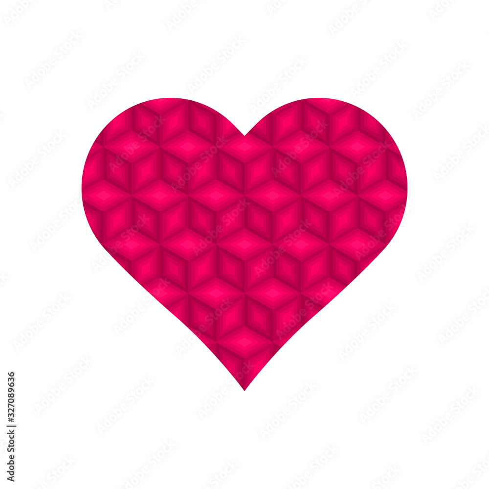 Obraz premium Pink 3d cubes repeat pattern in heart symbol vector isolated on white background.