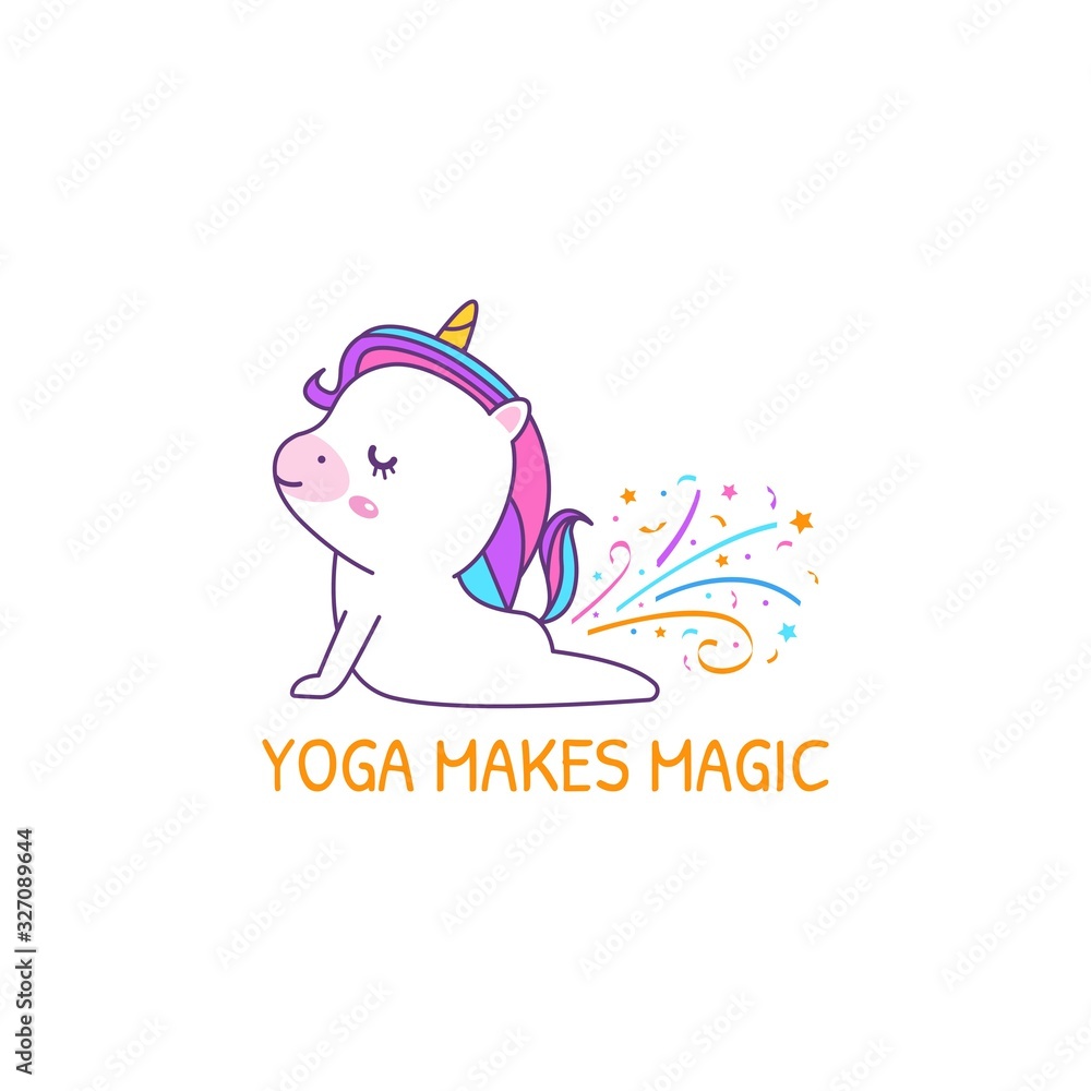 Cute kawaii unicorn is doing yoga poses vector de Stock | Adobe Stock