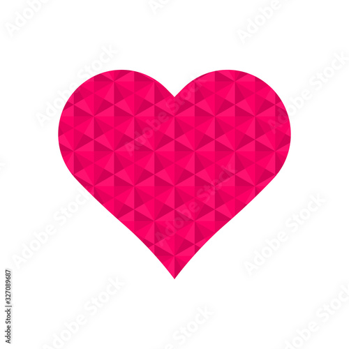 Pink triangles repeat pattern in heart symbol vector isolated on white background.