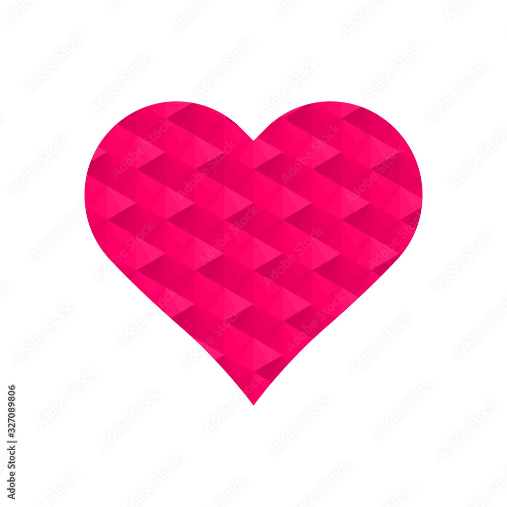 Pink 3d saw tooth shape or zigzag repeat pattern in heart symbol vector isolated on white background.