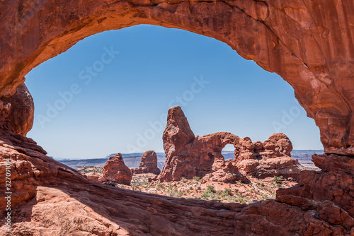 Beautiful Turret Arch seen from the south window in Arches National Park utah United States
