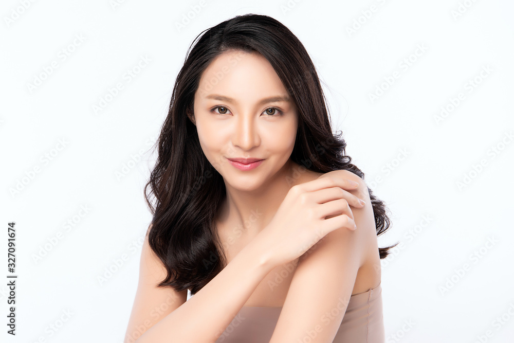 Portrait beautiful young asian woman clean fresh bare skin concept. Asian girl beauty face skincare and health wellness, Facial treatment, Perfect skin, Natural makeup, on white background, Portrait beautiful young asian woman clean fresh bare skin concept. Asian girl beauty face skincare and health wellness, Facial treatment, Perfect skin, Natural makeup, on white background,