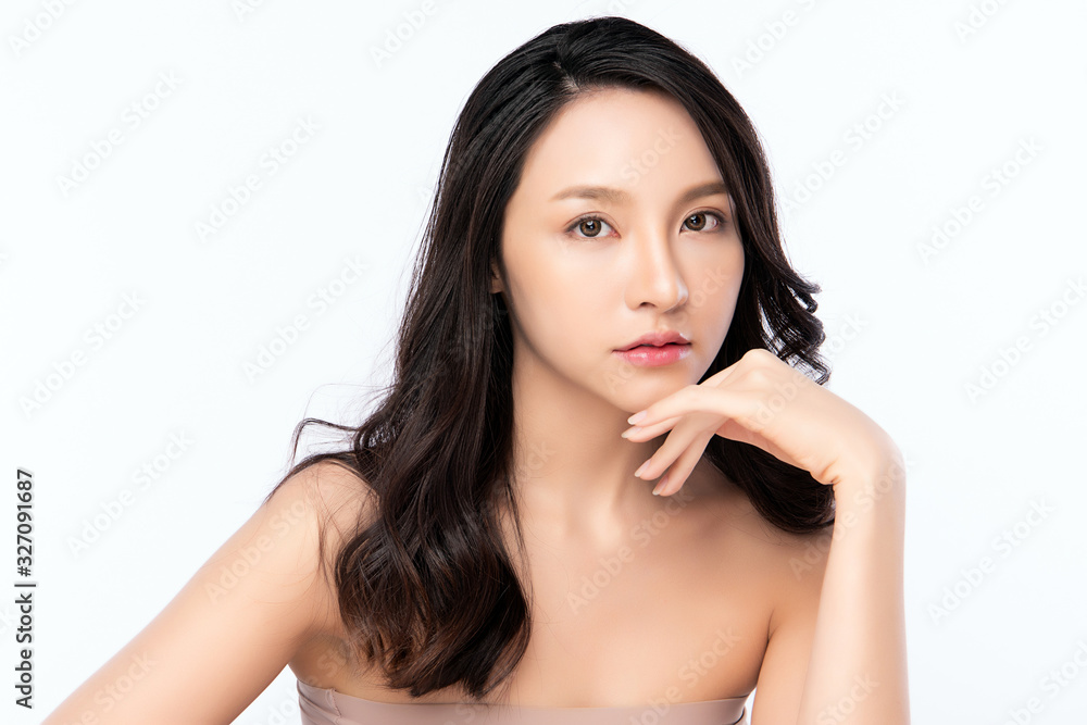 Portrait beautiful young asian woman clean fresh bare skin concept. Asian girl beauty face skincare and health wellness, Facial treatment, Perfect skin, Natural makeup, on white background, Portrait beautiful young asian woman clean fresh bare skin concept. Asian girl beauty face skincare and health wellness, Facial treatment, Perfect skin, Natural makeup, on white background,