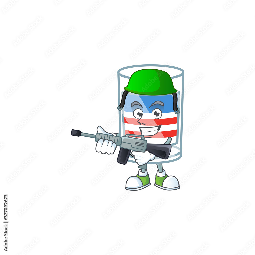 USA stripes glass mascot design in an Army uniform with machine gun