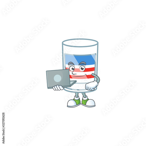 A smart USA stripes glass mascot icon working with laptop