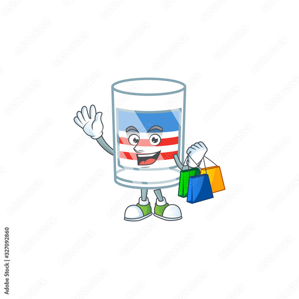 A rich USA stripes glass cartoon design waving and holding Shopping bag