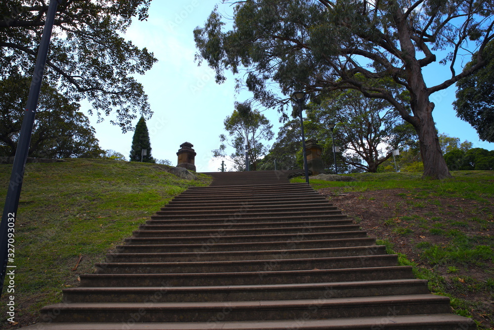 Stairs in Sydney Botanical Gardens NSW Australia on a nice warm sunny morning
