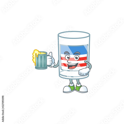 Smiley USA stripes glass mascot design holding a glass of beer