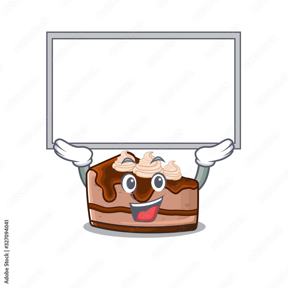 A chocolate cheesecake mascot picture raised up board A chocolate cheesecake mascot picture raised up board