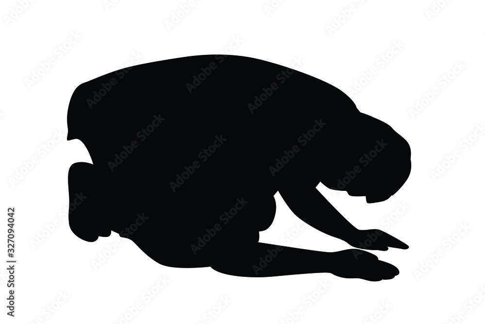 Man pay homage something silhouette vector Man pay homage something silhouette vector