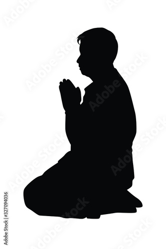 Man pay homage something silhouette vector