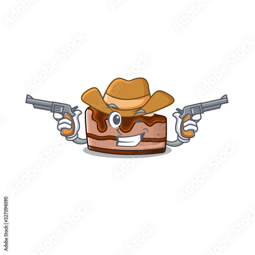Chocolate cheesecake Cowboy cartoon concept having guns