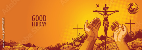 Good Friday, vector illustration of Jesus Christ Crucifixion. photo