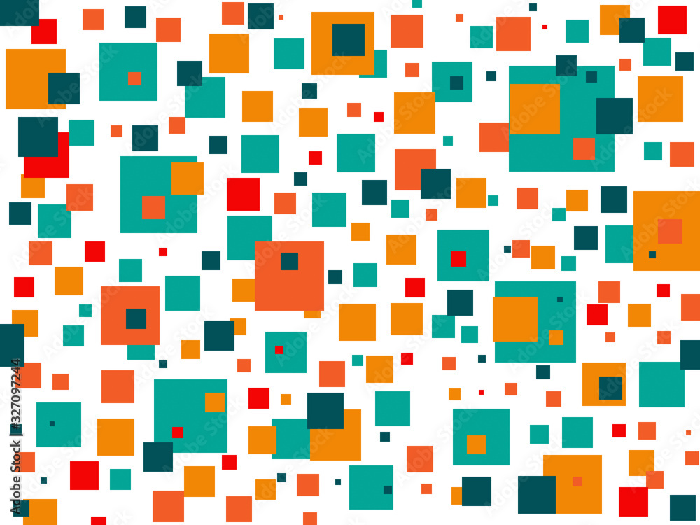 Green and orange squares overlap on white background Green and orange squares overlap on white background