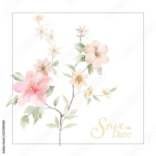 Wallpaper Mural Greeting card with flowers, watercolor, can be used as invitation card for wedding, birthday and other holiday and summer background Torontodigital.ca