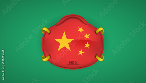n95 face mask protection with china flag safety for novel Coronavirus 2019-nCov. wuhan corona virus disease coronavirus quarantine concept. Perfect for banner, background.