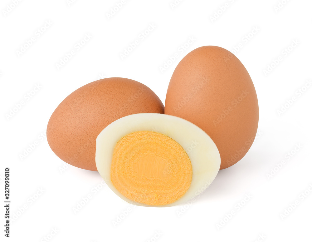Boiled eggs isolated on white background,copy space.