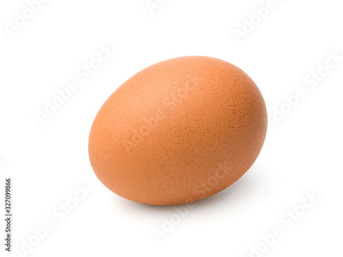 Single raw chicken egg isolated on the white background.