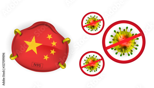 n95 face mask protection with china flag safety for novel Coronavirus 2019-nCov. wuhan corona virus disease coronavirus quarantine concept. Perfect for banner, background.